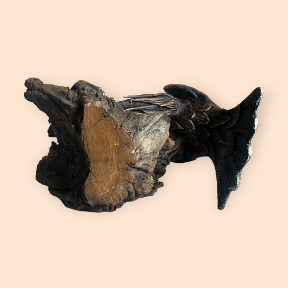 Vintage Driftwood Resin Hawk Bronze Black Brown With Red Eyes Decor Accent - Picture 12 of 13